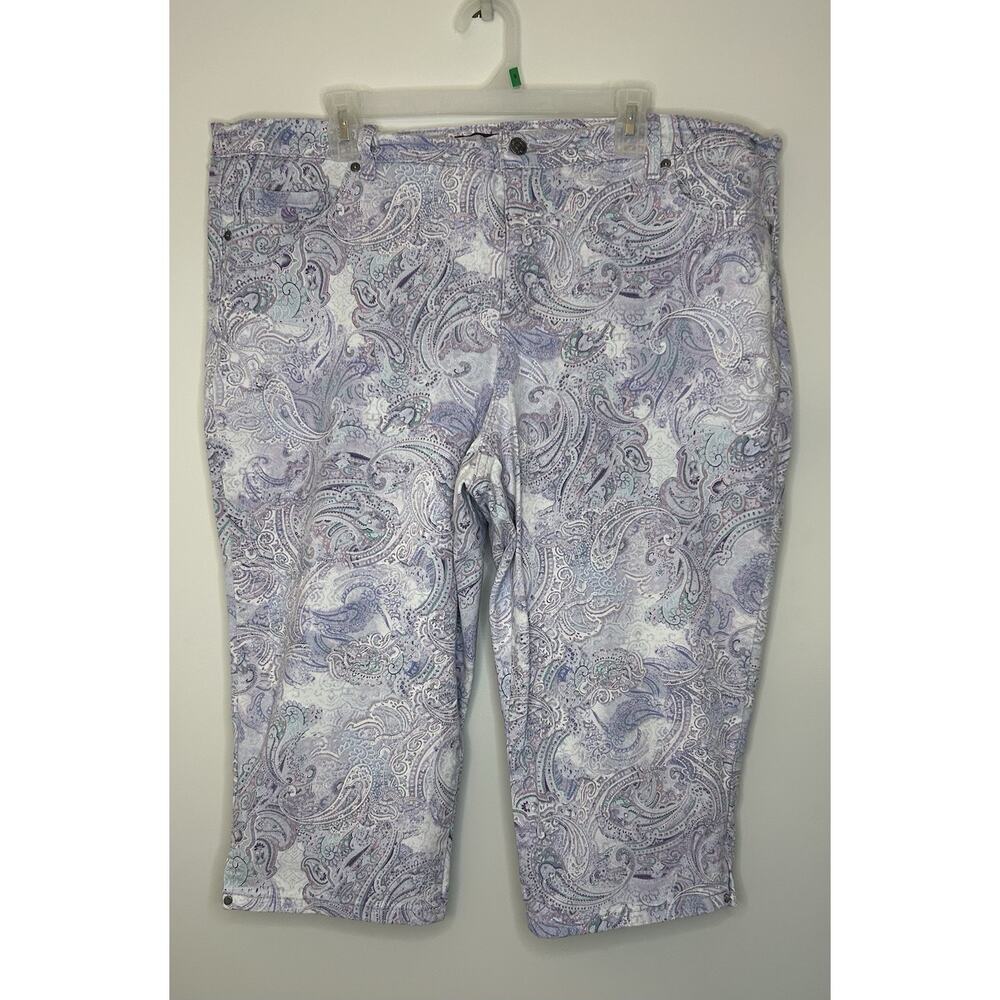 GLORIA VANDERBILT Amanda Purple Print Capris Pants Stretch Pockets Womens 18W